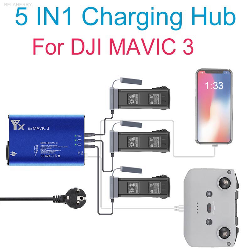 5 In 1 Batterij Charger Hub Voor Dji Mavic 3/3 Cine Drone Afstandsbediening Smartphone Opladen Hub Intelligente Snellader