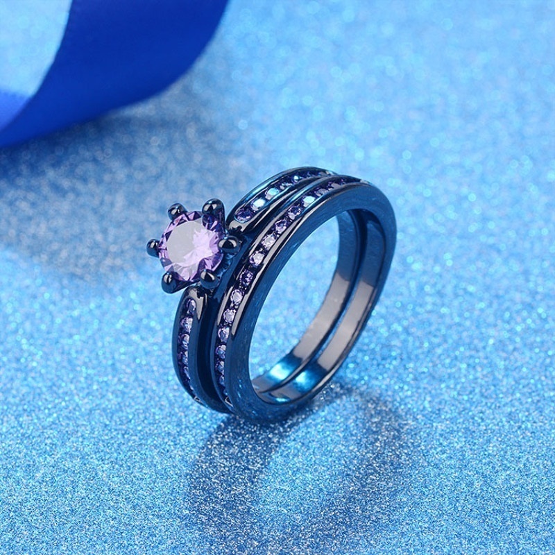 Anillos de pareja con dijes, conjunto de anillos románticos con diamantes de imitación morados para mujer, anillo de dragón celta de acero inoxidable a la para hombre, joyería de