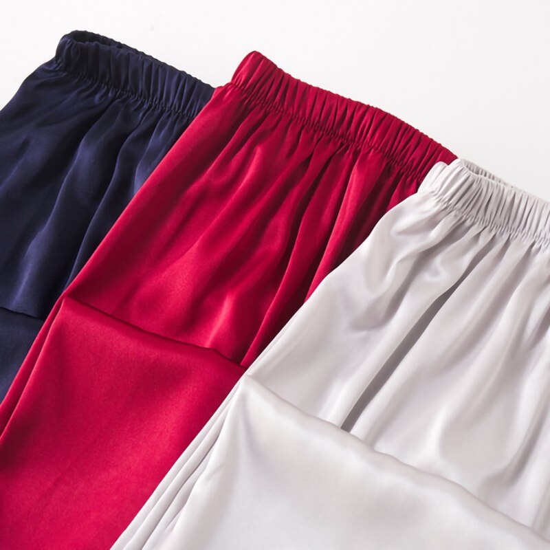 Effen Kleur Zijde Mannen Nachtkleding Satijn Zijde Pijama Broek Comfortabel Ademend Zachte Nachtkleding Casual Losse Homewear