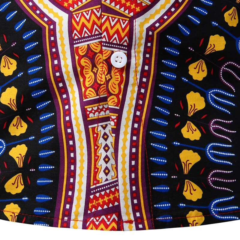 Heren afrikaans dashiki overhemd met opstaande kraag en korte mouwen, heren tribal folk top, 100%  katoenen heren afrika kleding, camisa chemise, s-xxl