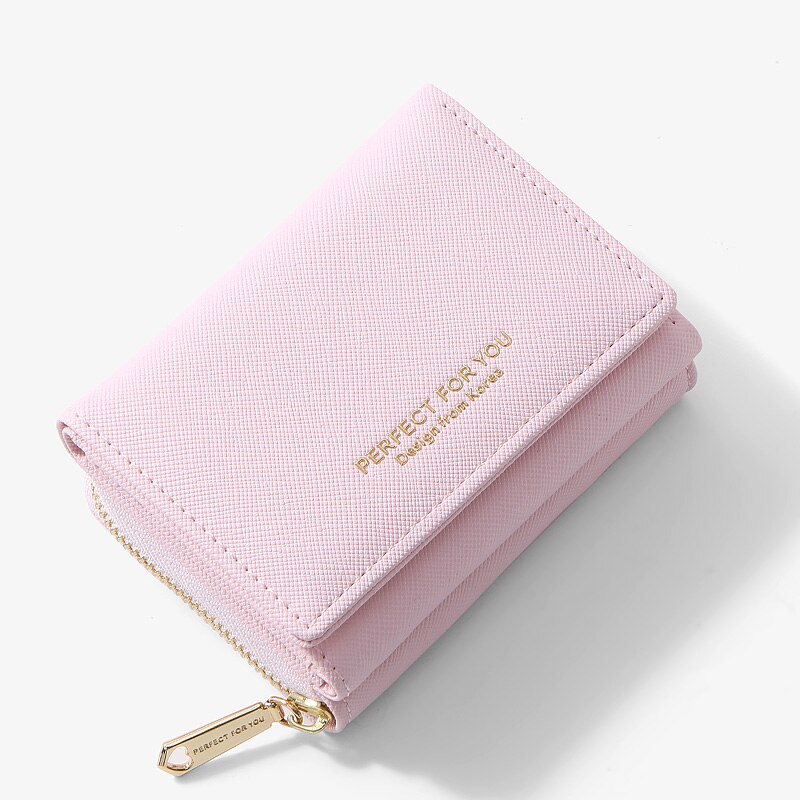 WEICHEN Trifold Small Wallet Women Soft Leather Purses Female Wallets Card Holder Zipper Coin Pocket Ladies Slim Purse Carteras: Pink