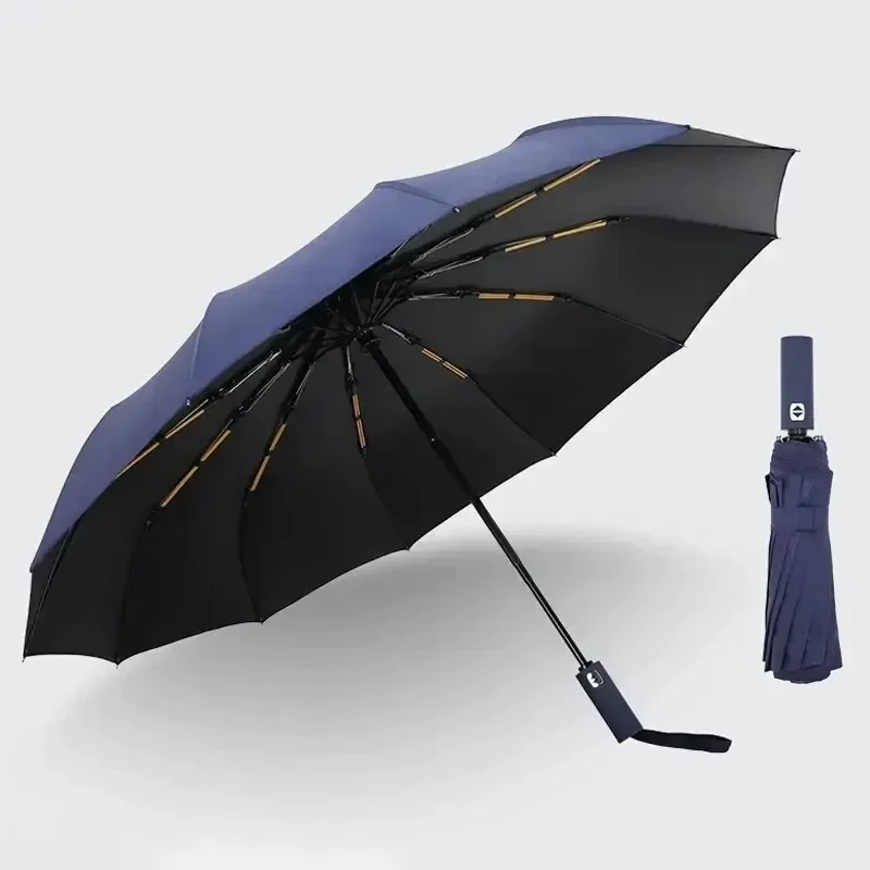 12 Bone Black Glue Fully Automatic Umbrella With Thick And Durable Keel Three Fold Umbrella UV Resistant Folding Umbrella: green