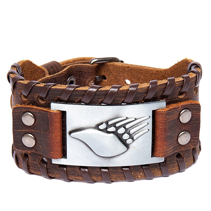 Trendy Wolf Klauw Totem Viking Armband Mannen Armband Mode Lederen Geweven Accessoires Partij Sieraden Hip Hop Sieraden: brown silver