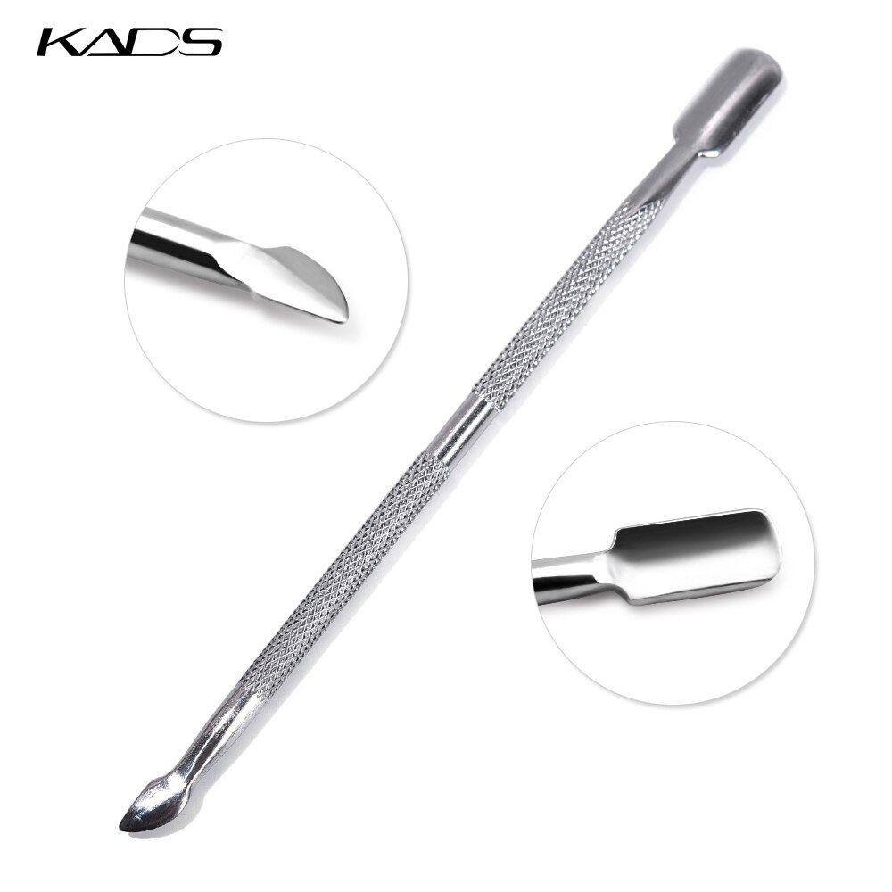 KADS-empujador de cutículas para manicura y pedicura, herramienta de manicura y pedicura, de doble extremo, de acero inoxidable, removedor de piel muerta, 1 ud.