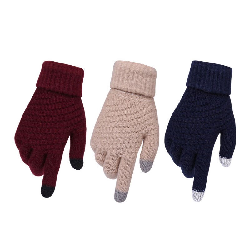 Guantes de punto de Cachemira para mujer, guantes de Jacquard con pantalla táctil, cálidos, de esquí, guantes de peluche