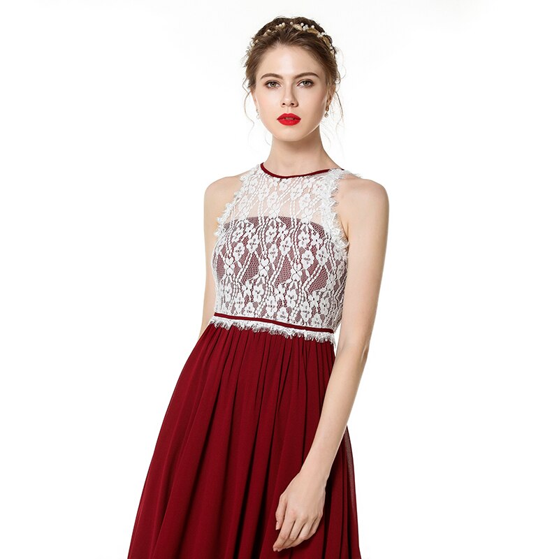 CASCADE SKIRT Long Chiffon Gowns with V Neck Burgundy
