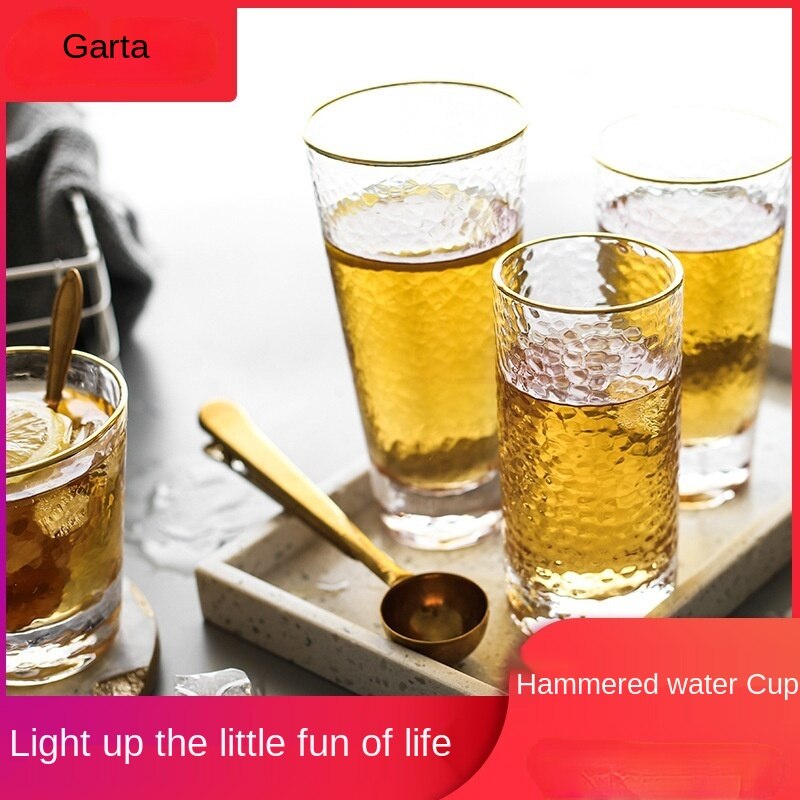 Taza de leche y café con borde dorado, vaso de Agua de Cristal martillado, vaso de zumo sin plomo, taza de bebida transparente, vaso de vidrio para el hogar