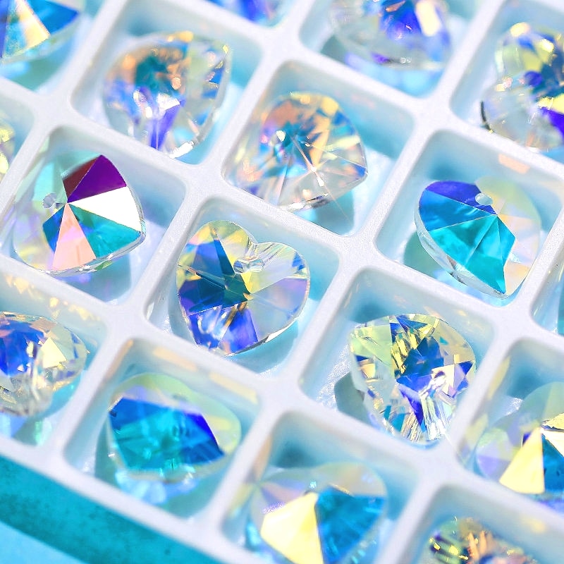 Best 14mm 28pcs/pack charms love heart crystal AB glass beads crystal beads gems for Jewelry making Necklaces Earrings