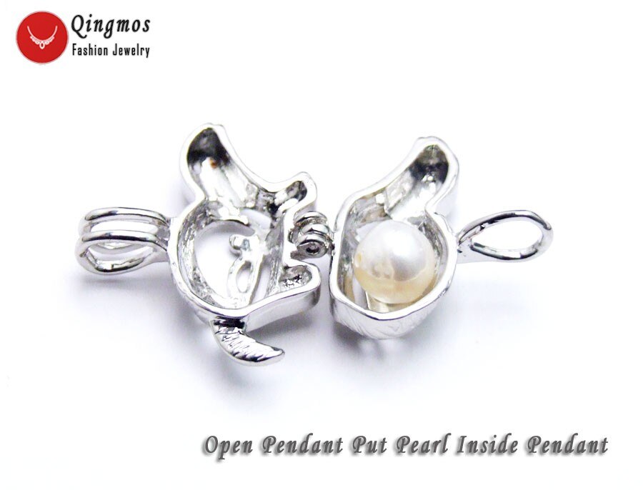 Qingmos życzenie Pearl 20*24mm wydra klatka Chokers naszyjnik dla kobiet i modny Oyster miłość perła wisiorek i naszyjnik Chain-who3658