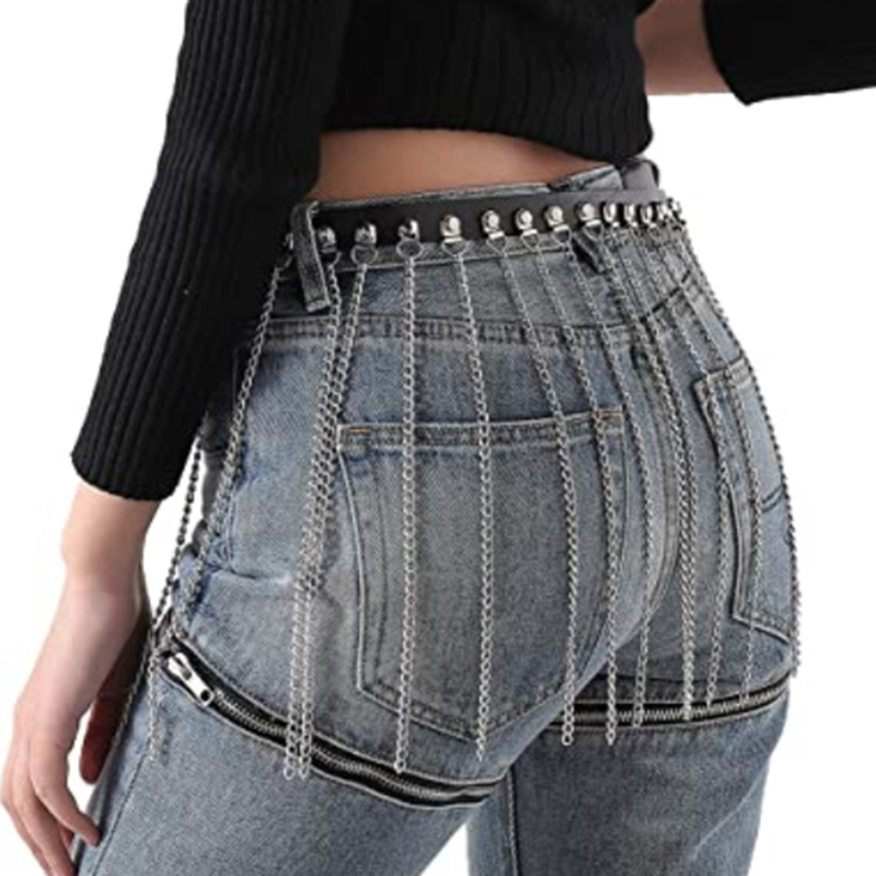 Streetwear punk PU cinture in pelle nappa donna trasparente nero moda catena in metallo gotico cinture a vita alta da donna