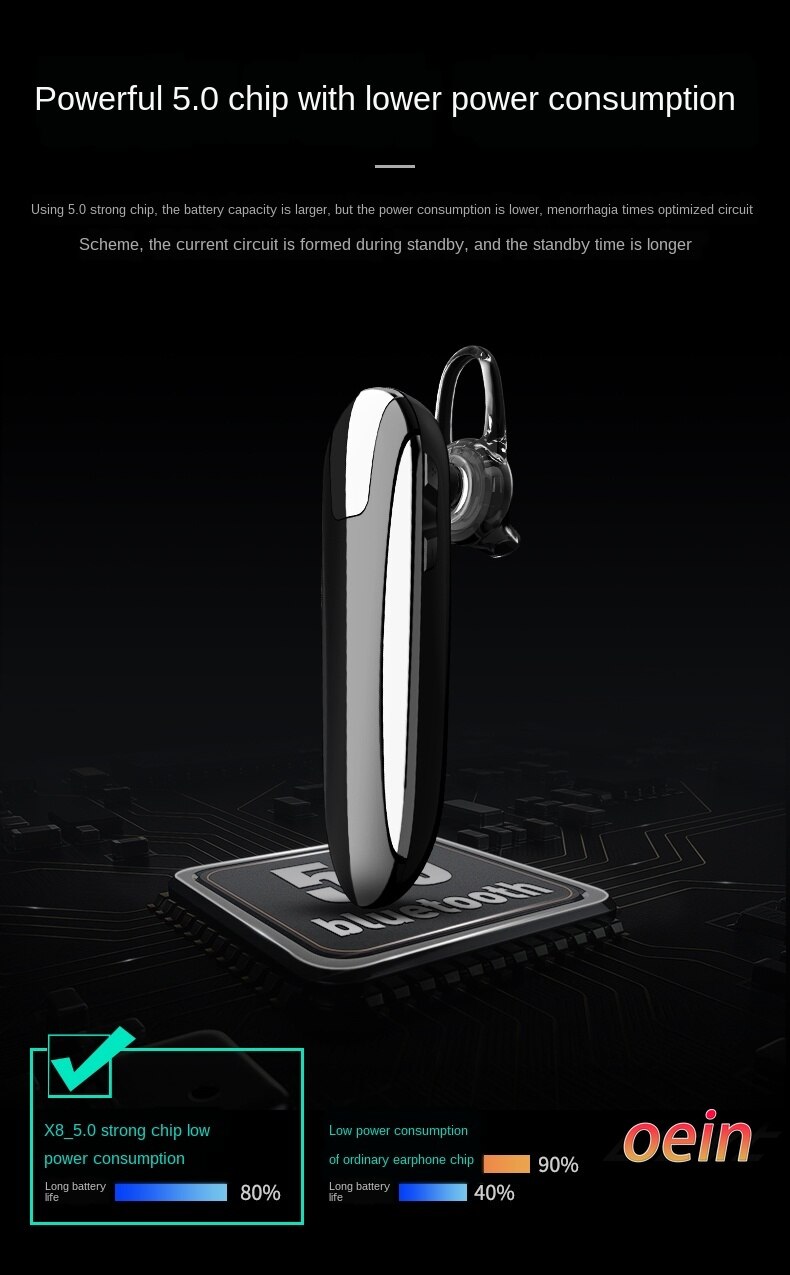 oein Bluetooth Headset Bluetooth 5.0 Earpiece Handsfree Headphones Mini Wireless Earphone Earbud Earpiece For iPhone xiaomi