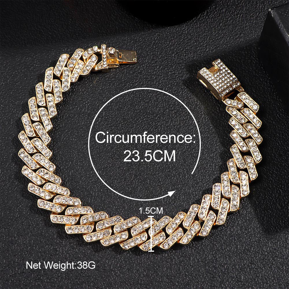 15mm Bling Strass Hip Hop Cuban Link Kette Armbänder für Frauen Männer Iced Out Volle Kristall Rapper Hand Kette luxus Schmuck