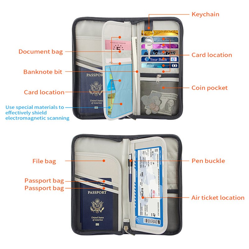 Mærke rejse tegnebog mænd pas dækker rejsekort pakke billet pas holder anti-rfid dokumentpose lang sektion arrangør
