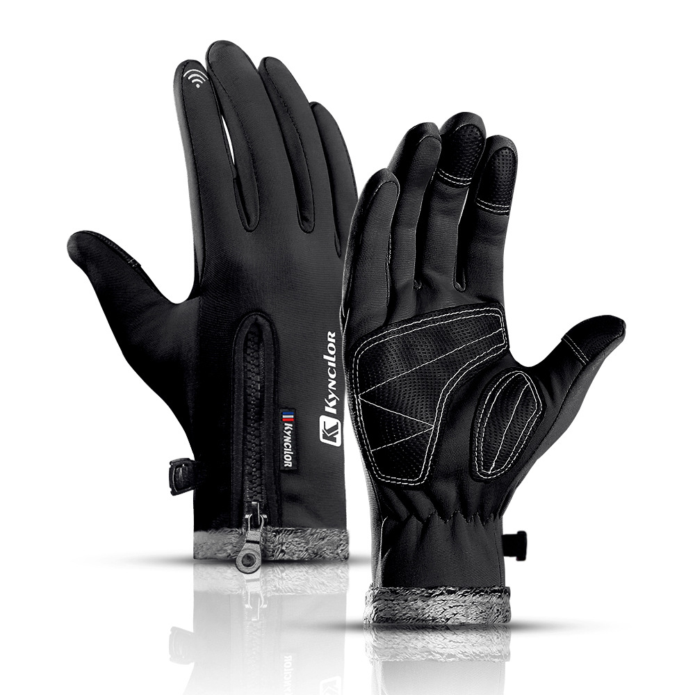 Automne et hiver en plein air Anti-déversement Zip Sports équitation gants chauds anti-dérapant gants tactiles hommes: Black / XL