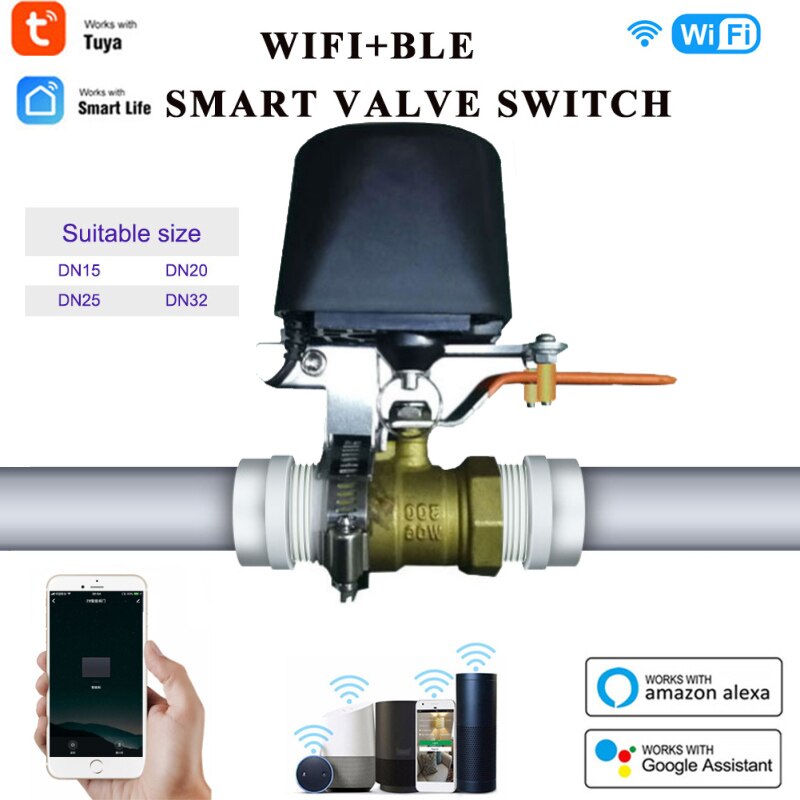 Aubess Tuya Smart WiFi Water Valve Gas Valve Bluetooth Vioce Control Compatible With Alexa Google Home Shut Off Controller