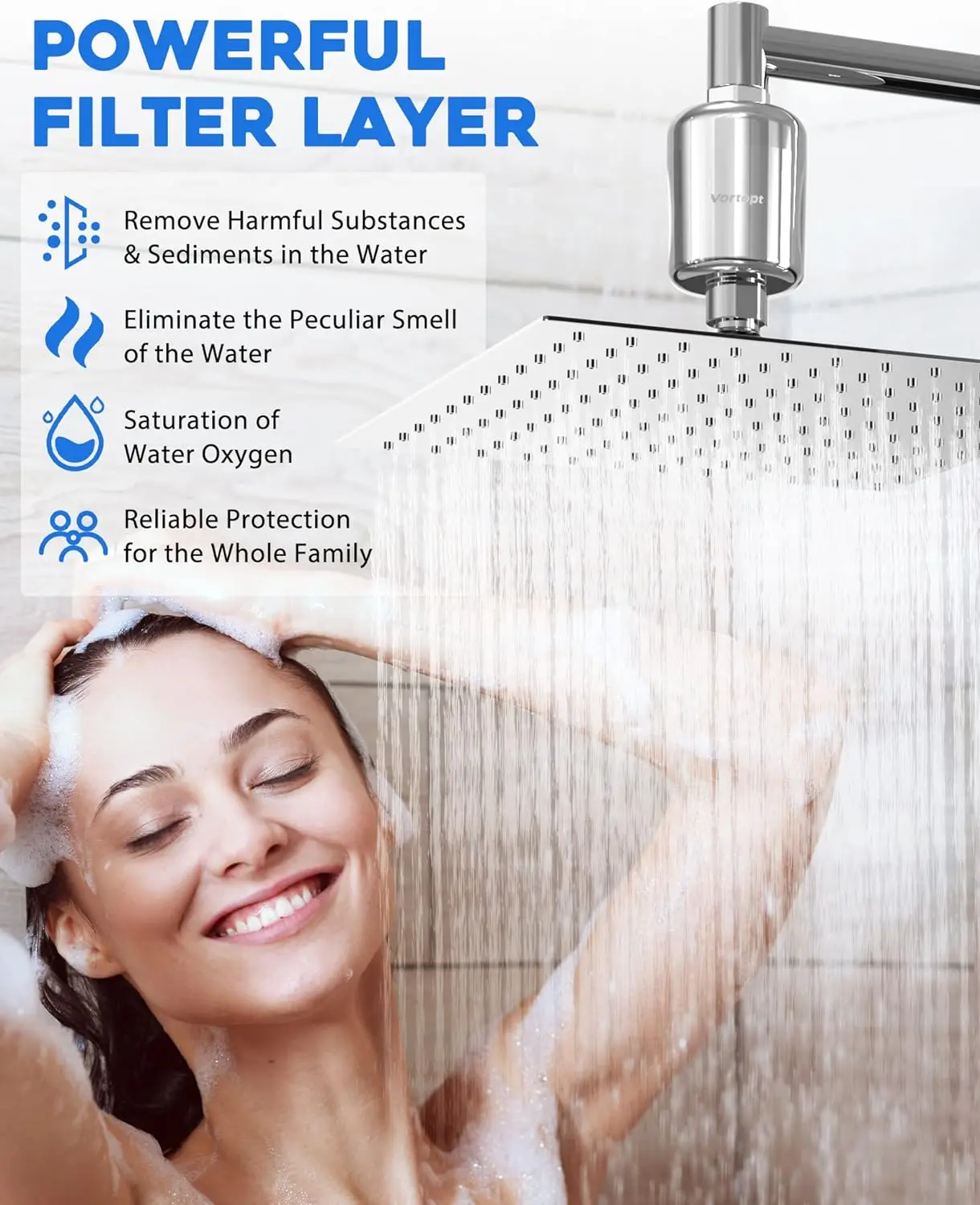 Vortopt 20- trins brusefilter db -1 brusehovedfilter til hårdt vand fjerner klor, fluorid, tungmetaller, sedimenter, urenheder