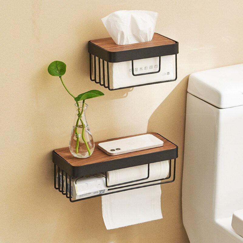 Toilet Tissue Box Gold Wood Roll Paper Holder Toilet Paper Holder Pasteable Toilet Paper Shelf Bathroom Accessories