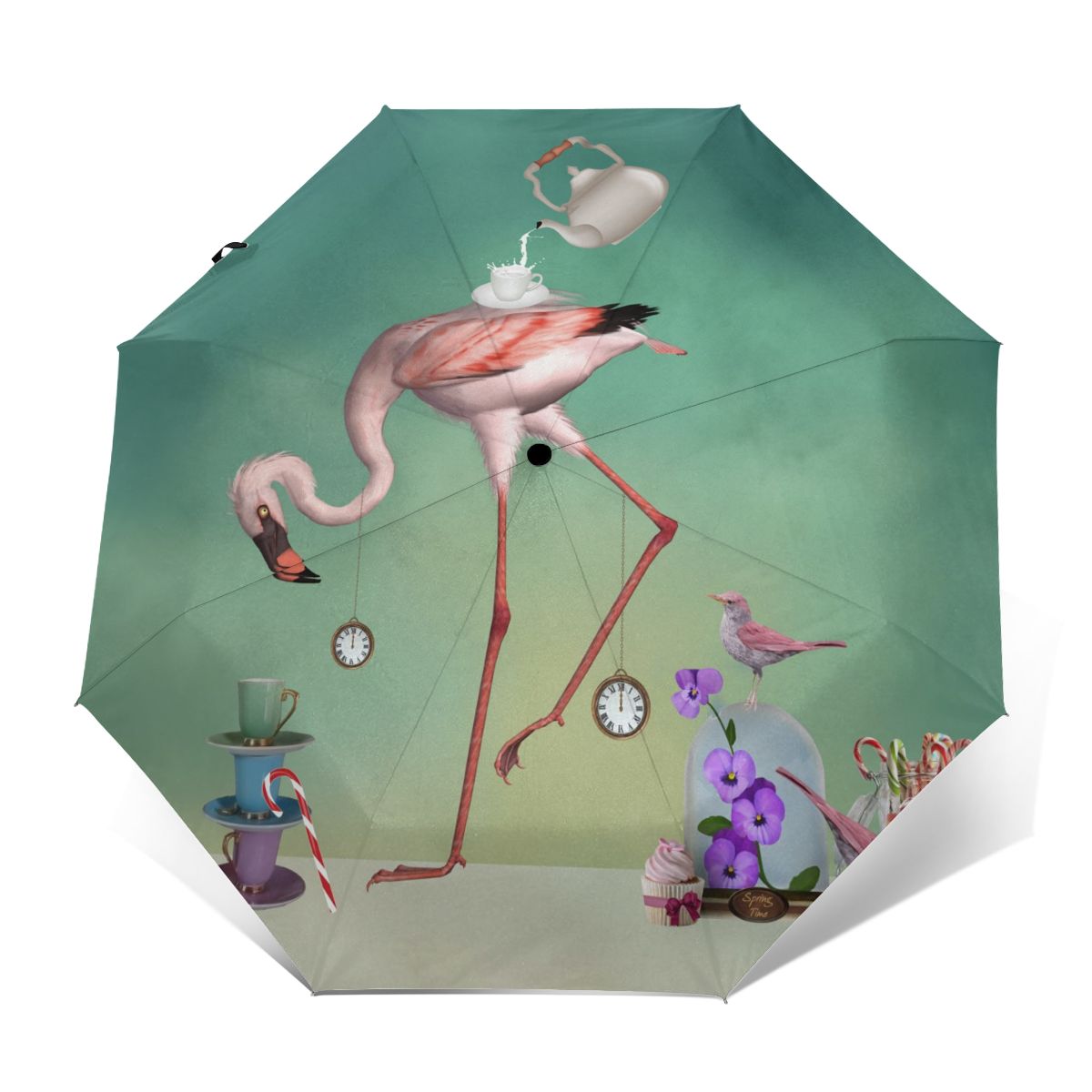 Wind Resistant Folding Automatic Umbrella Women Auto Flamingo Windproof Umbrellas Rain For Men Parasol: Outer Print