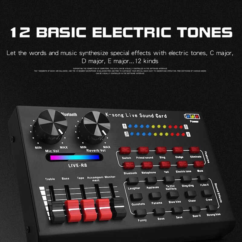 Live  r8 bluetooth sound card, audio interface, usb headset, living room microphone, webcast sound card for phone, computer, pc, singing