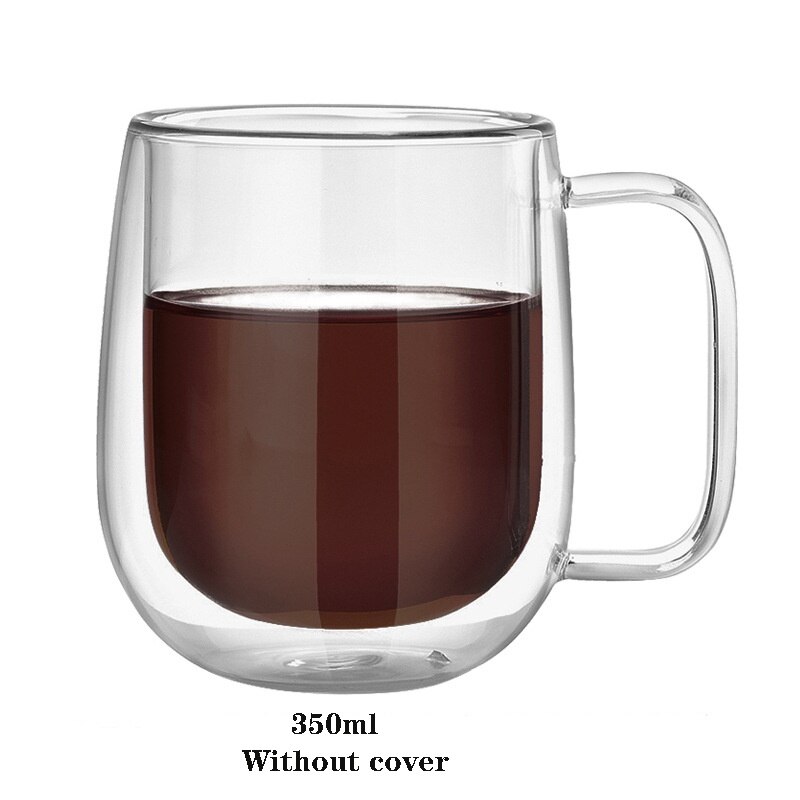 Double glass transparent coffee cup,Heat-resistant glass cup with lid，Dessert glassBeer mug office mug simple stylefree: 4