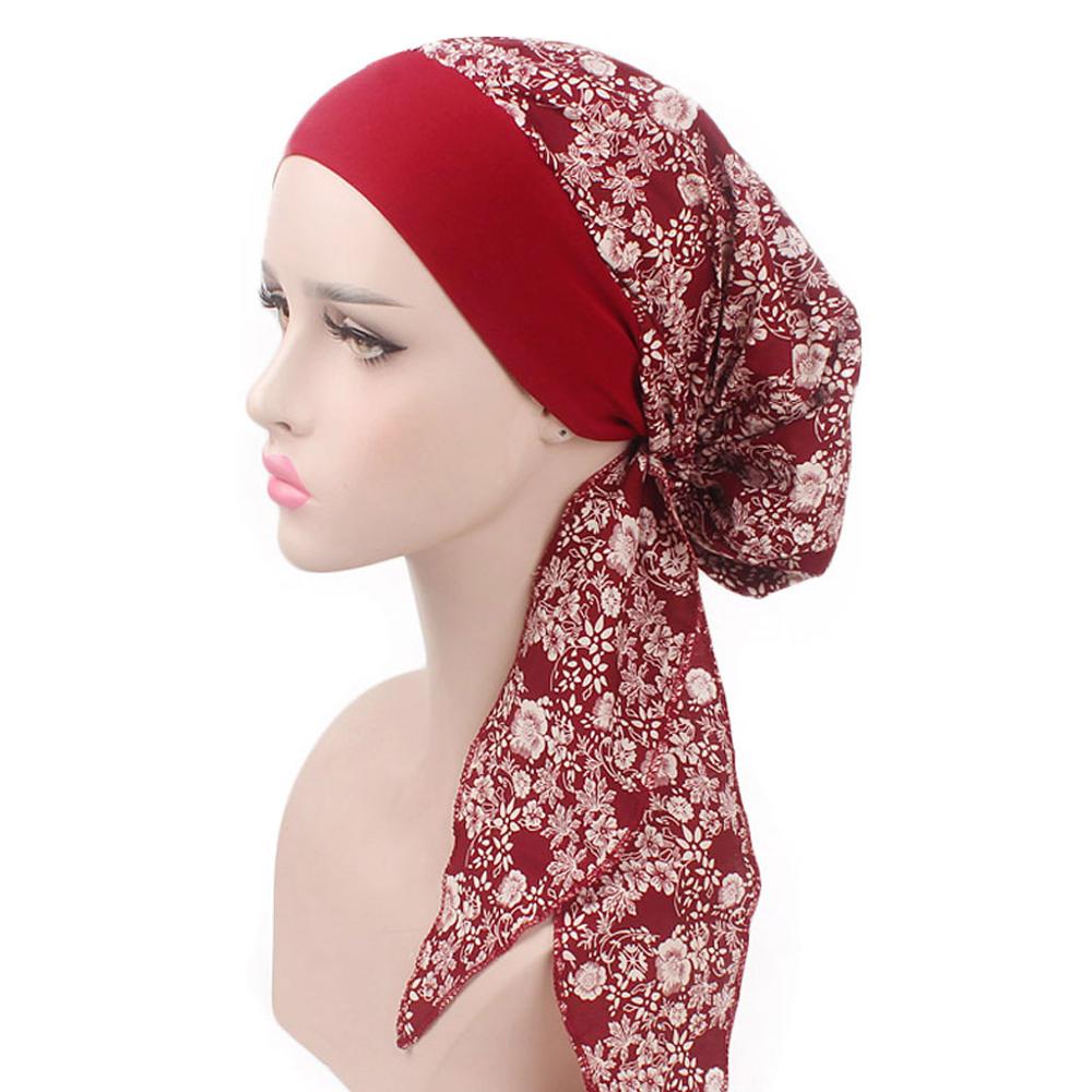 Kvinders kemo hat turban hoved tørklæder forbundet hovedbeklædning bandana elastikbånd blødt: Vin