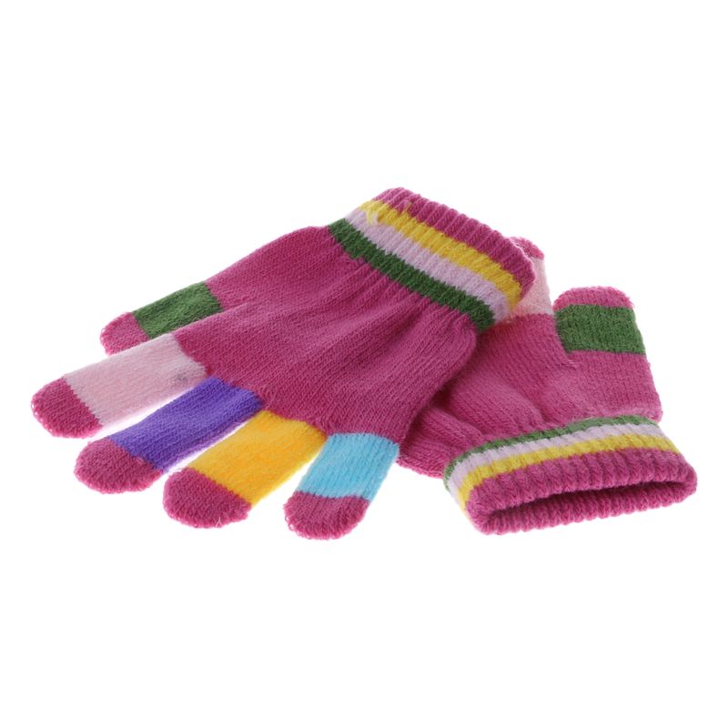 Gants pour enfants | 1 paire, gants chauds d'hiver pour enfants, rayures colorées, tricotés, solide, multi-couleurs élastiques, pour garçons et filles