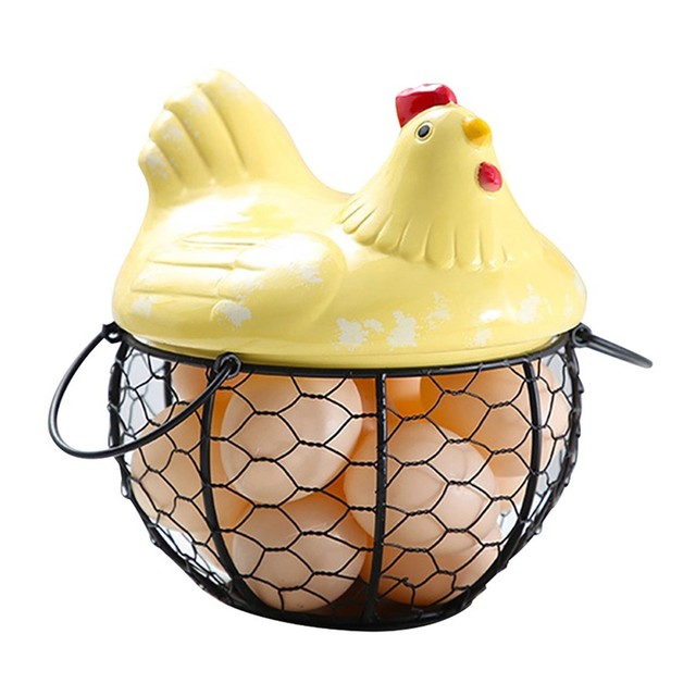 Chicken Shape Iron Egg Storage Box Household Creativite Egg Basket Egg Tray Storage Basket Fruit Container Refrigerator Storage: Yellow