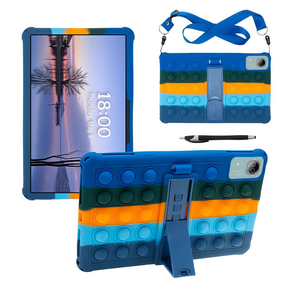 Para Teclast T60 Plus T60AI funda para tableta de 12 pulgadas funda con soporte Ajustable funda de silicona suave con burbujas: ELEVEN / Plata