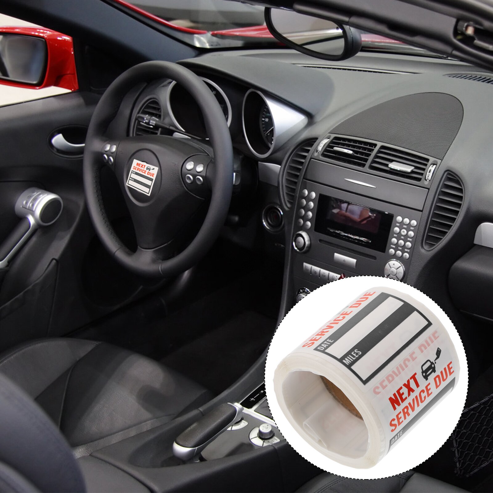 1 Roll of 150Pcs Removable Car Oil Change Reminder Stickers Auto Adhesive Labels: Black