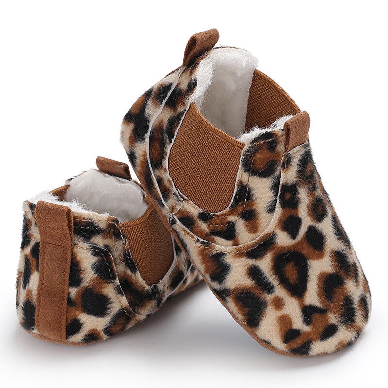 Leopard baby toddler blødt sål læder skridsikre sko spædbarn dreng pige komfortable sko: Leopard / 7-12 måneder