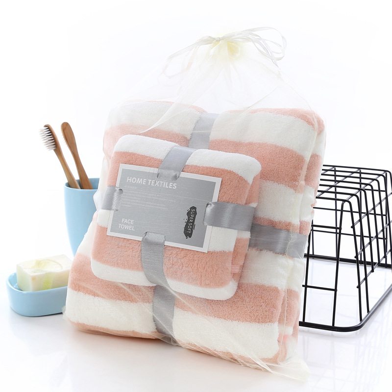 Coral Fleece Cation Face Towel + Bath Towel Set Thick Absorbent Bathroom Towels For Swimming Travel Sports Towel Set: Pink