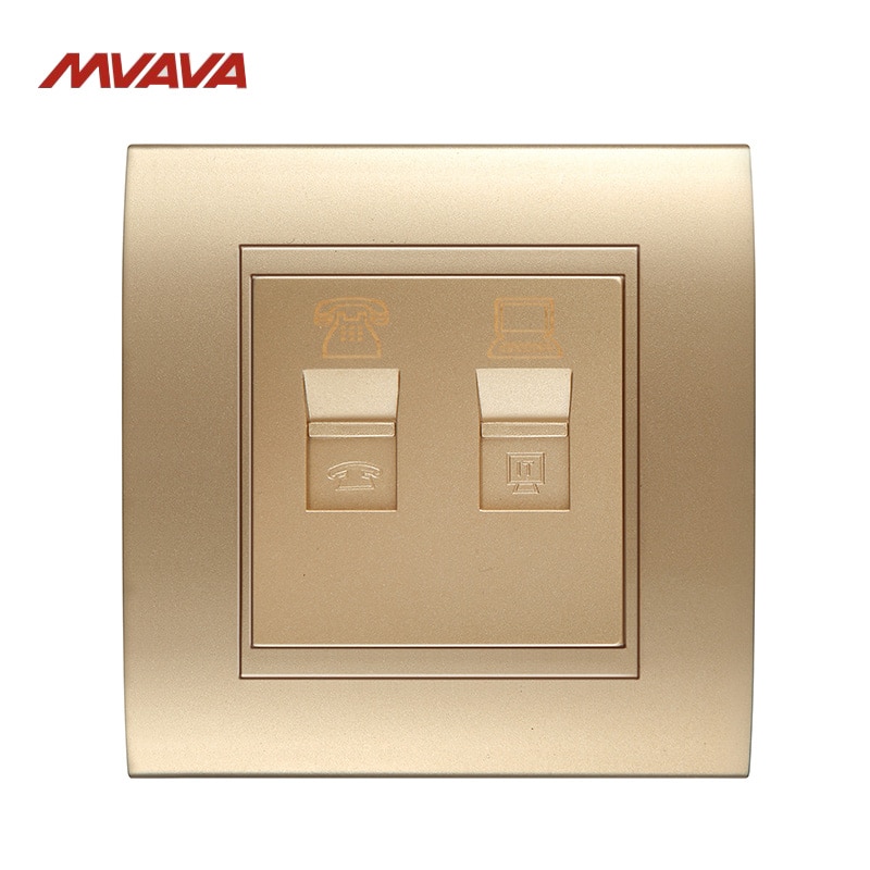 MVAVA RJ45 PC Netzwerk + RJ11 TEL Sockel Luxus PC Gold-Tafel Stecker Hafen Universal- Telefon und Computer Steckdose freies