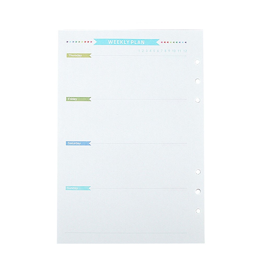 40 Sheets A5/A6 6 Ring Binder Refills Notebook Inner Pages Weekly Monthly Planner To Do List Loose Leaf Binder c: A5 Weekly Plan