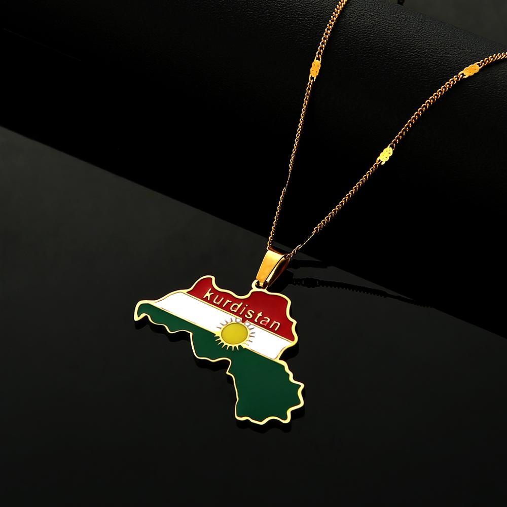 Edelstahl Kurdistan Karte Anhänger Halskette Kurdi... Grandado