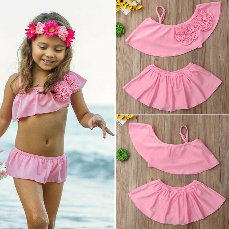 Imcute Brand 2PCS Cute Baby Girl Swimwear Summer Flower Bikini Set Tutu Kid Girls Swimwear Cute Swimsuit Bathing Suit