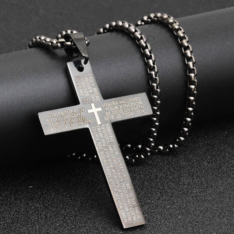 1pc & Retail Accessories Cross Pendant Bible Necklace Women Trend Black Unisex's Men Stainless Steel