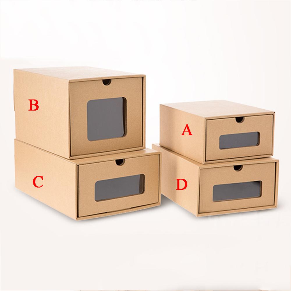 1PCS Shoe box Thickened Kraft Cardboard Box Dustproof Transparent Drawer Shoe box Receptacle Box Organizer #21