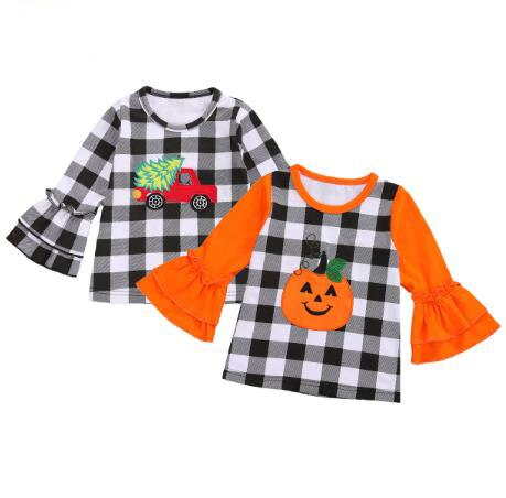 Infantile enfants bébé 1-6Y enfant en bas âge enfant filles vêtements de noël à manches longues Plaid t-shirts Halloween citrouille t-shirt Costumes de fête