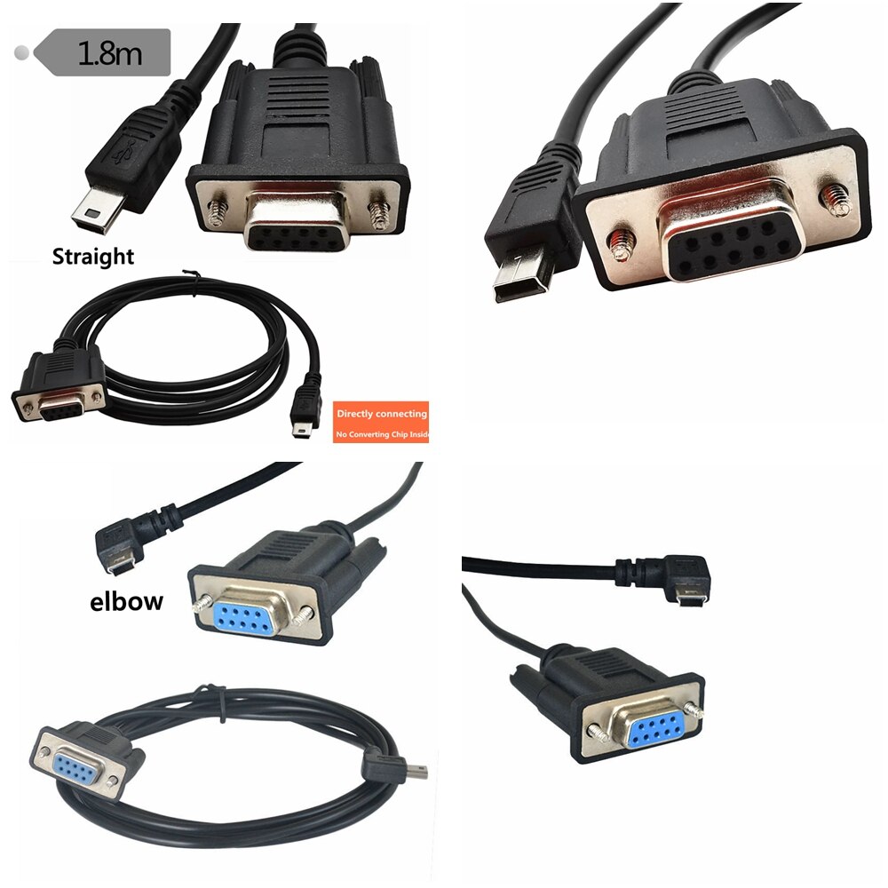 Mini usb 2.0 han til  rs232 db9 9 pin hun adapter adapter kabel 1.8m