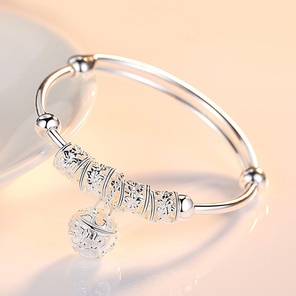 Vrouwen Sieraden Charm Kunstmatige Stone Bangle Manchet Armband Bal Bel Hangers Sliver 925 Sterling Zilver
