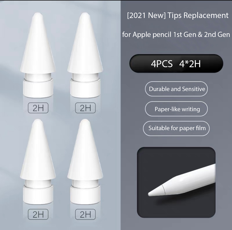 Pencil Tips for Apple Pencil 1 2, Double-Layered Paperfeel Damping Noise Reducing Apple Pencil Nib Replacement 애플펜슬 펜촉: 4PCS 4x2H