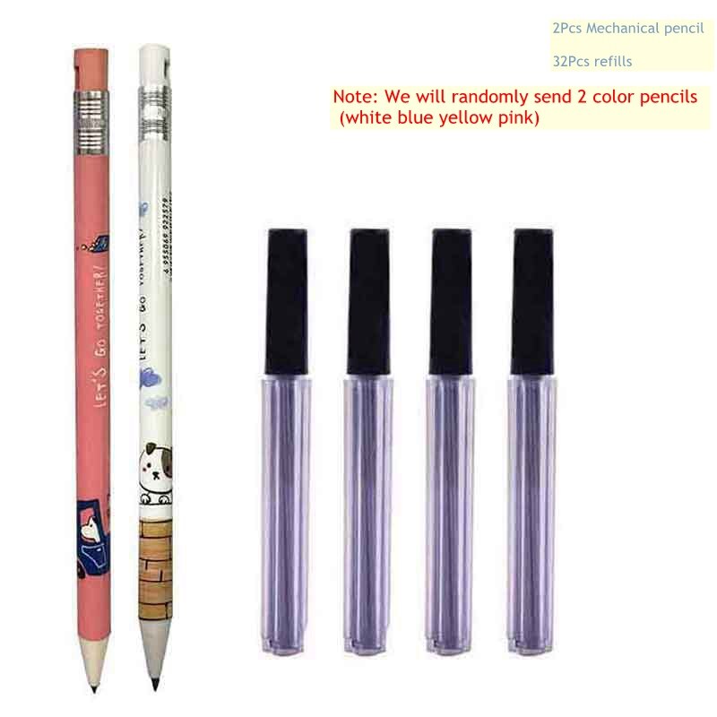 Cute Mechanical pencil Set 2.0mm 2B Drawing Writing Activity Pencil With Refill Office School Kawaii Stationery 4/27Pcs/lot: 27Pcs set D