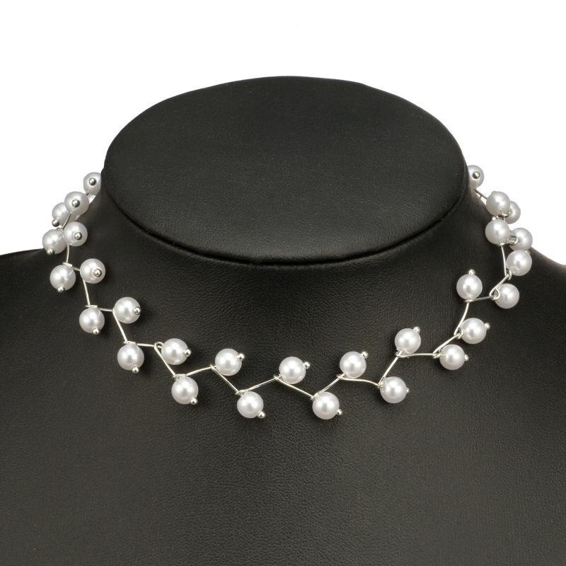 Gesimuleerde Parels Lange Keten Trui Ketting Double Layer Lady Sleutelbeen Kraag Elegante Sieraden Party Prom Kettingen Parel: Clavicle -Silver