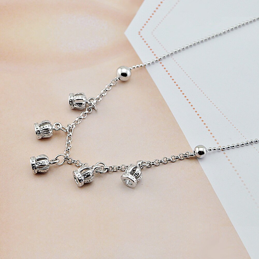 Genuine solid 925 sterling silver anklet for women pure silver little crown leg chain female foot silver jewelry