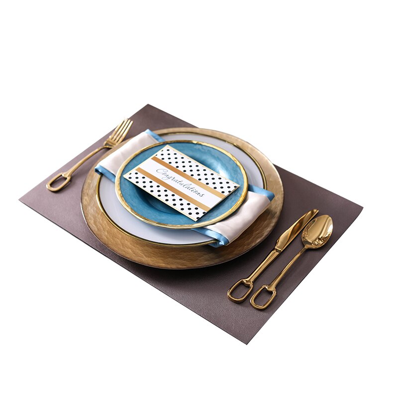 Luxury Lake Blue Glass Dinner Plate Modern Phnom Penh Glass Dinnerware Set For Wedding Banquet Round Plates Home Decor Supplies