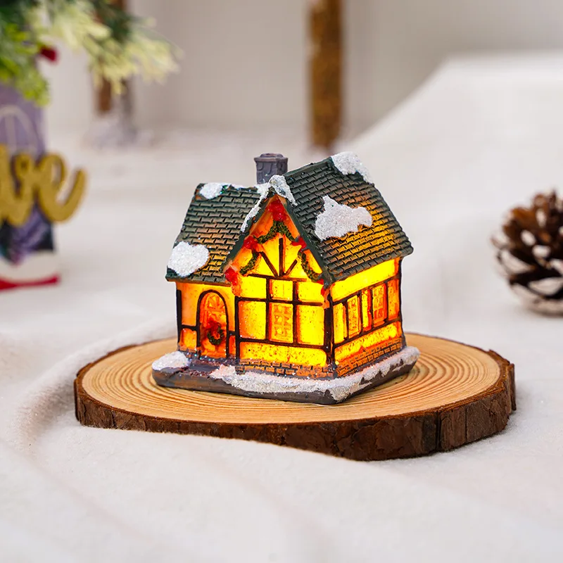 Christmas Decorations Resin Christmas Small House Micro-landscape Light Snow House Display A Christmas: MINT GREEN