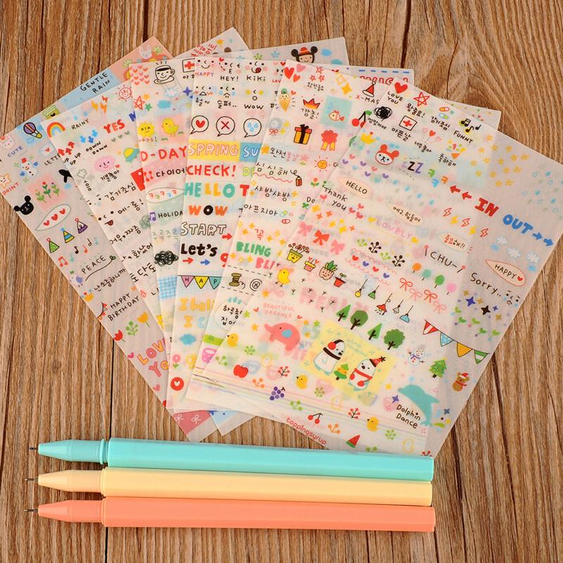 6 Sheets/set Cute Lovely Paper Stickers for Phone Stickers For Decoration Cartoon Stickers