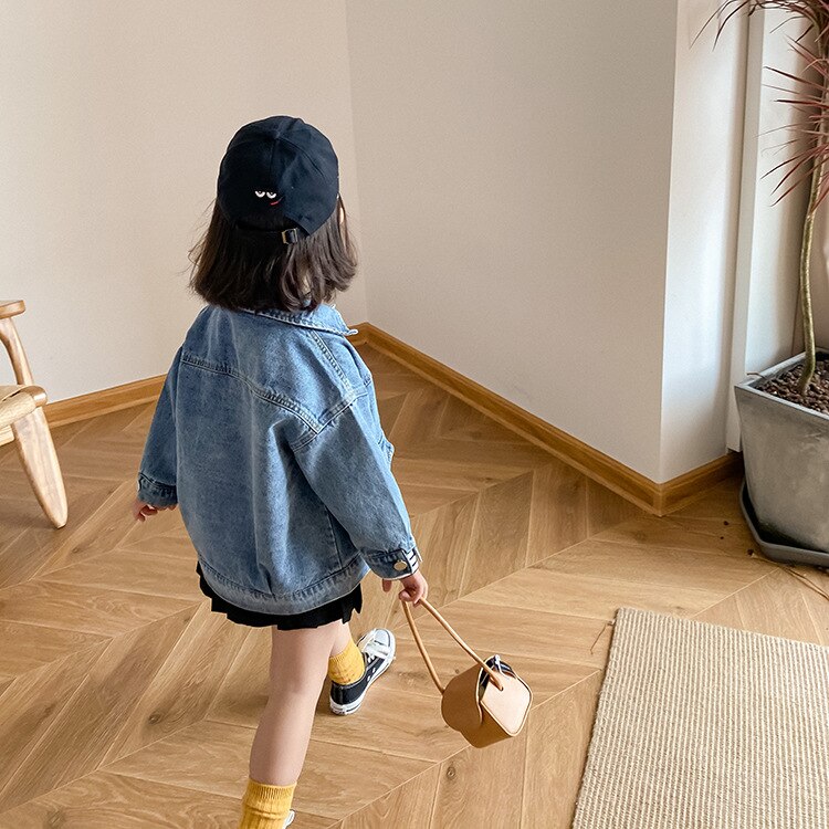 5160 Autumn Kids Girls Denim Jacket Button Coat Cool Boys Outwear Tops Streetwear 1-9 Years Denim Jacket For Kids