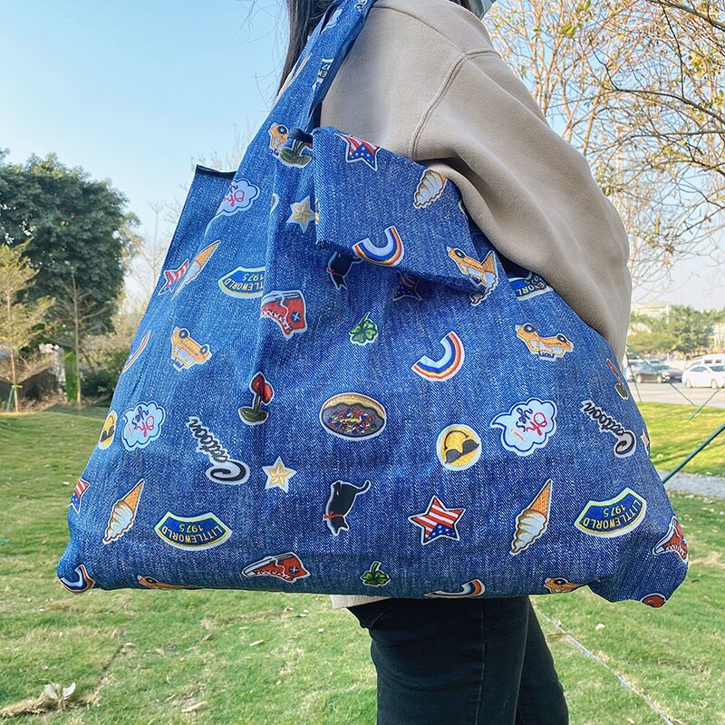 Reusable foldable shopping bag tear proof large handbag environmental protection bag travel shoulder bag women's storage bag