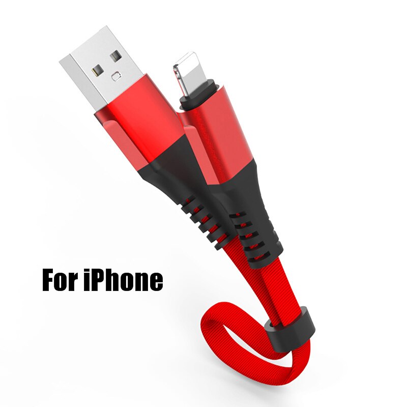 2.4A Snel Opladen Draagbare USB Kabel Type C Micro Kabel LED Nylon Gevlochten Type-C Korte USB Oplader Voor iphone XS 7 Samsung 0.3M: 8 Pin Red